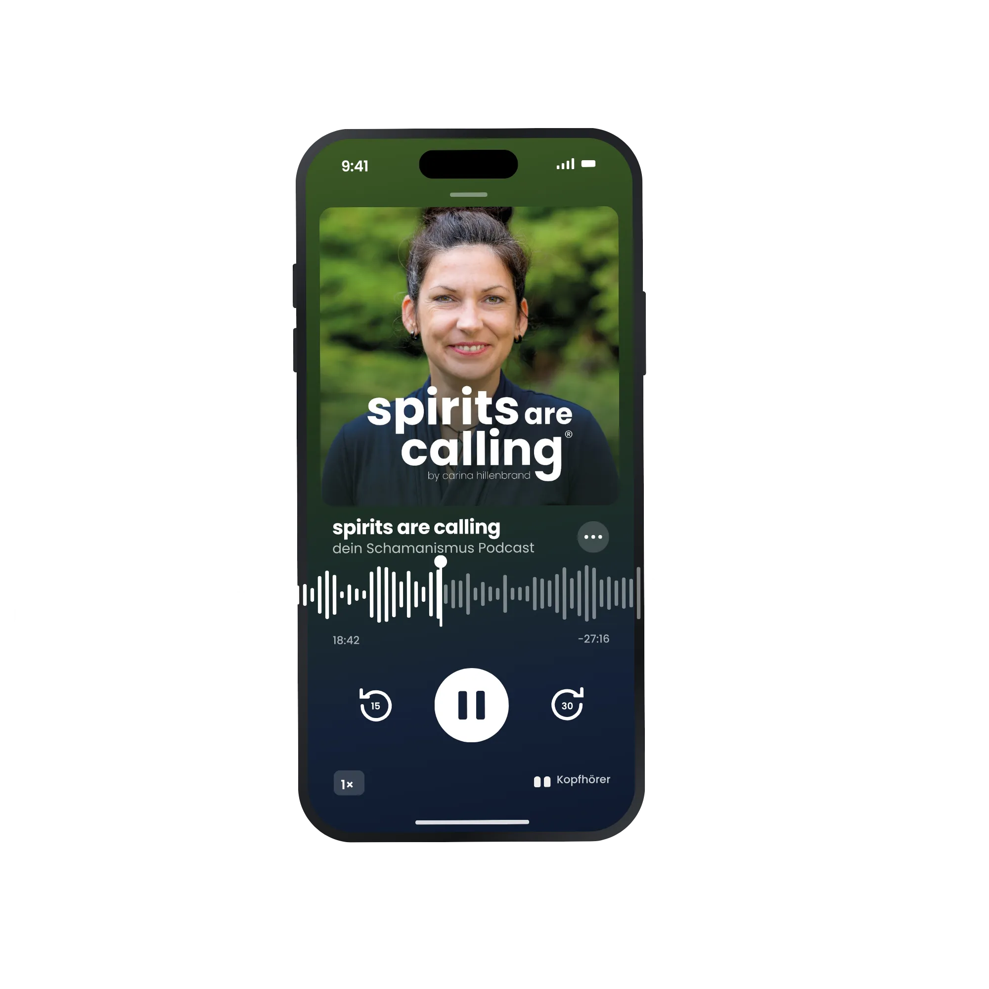 Smartphone mit Spirits are Calling® im Podcast-Player
